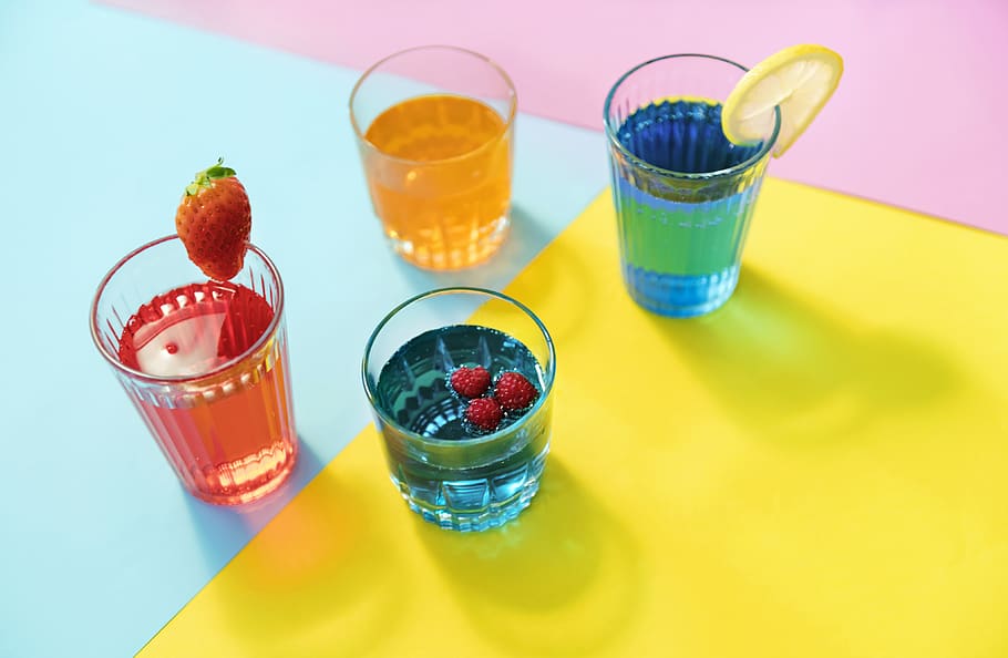 Online crop | HD wallpaper: Four Assorted-color Liquids in Glass ...