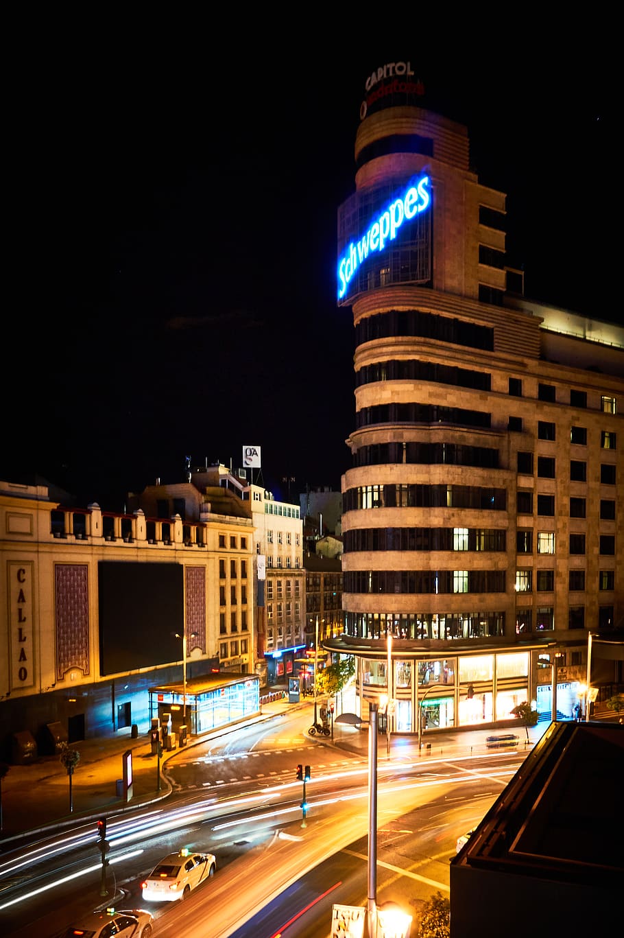 spain, madrid, callao, night, illuminated, architecture, building exterior HD wallpaper