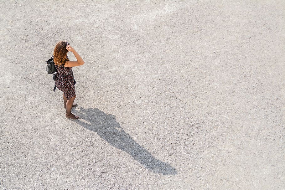 woman standing while carrying backpack, clothing, apparel, shorts HD wallpaper