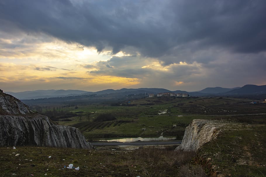 landscape, nature, sky, sunset, clouds, rural, beautiful, mountains HD wallpaper