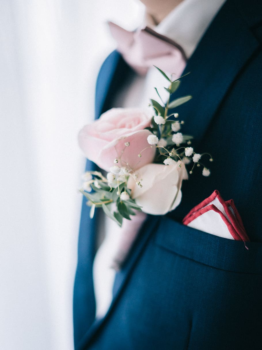 Person Wearing Blue Tuxedo, ceremony, elegant, flora, flower HD wallpaper