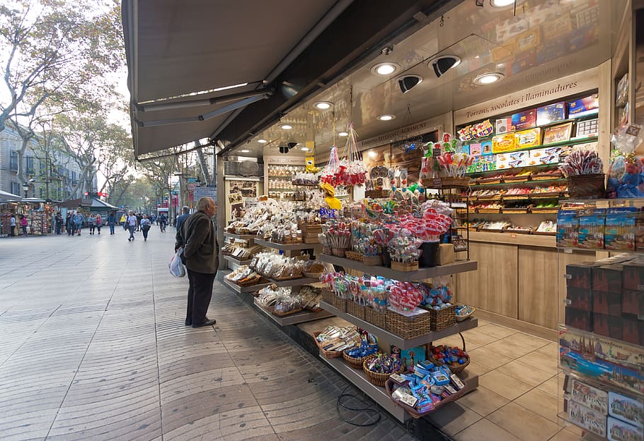 spain, barcelona, retail, choice, market, store, incidental people HD wallpaper