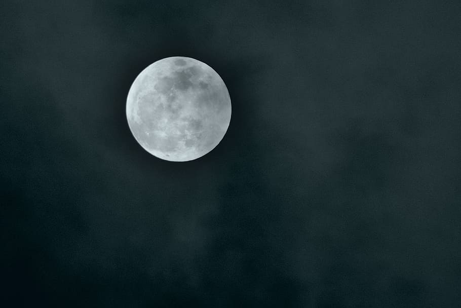 black, gray, moon, night, sky, space, astronomy, full moon HD wallpaper
