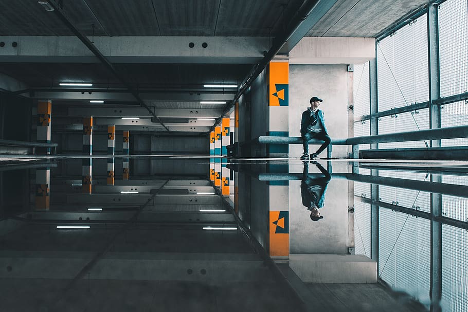 Person Wearing Jacket, architecture, building, empty, man, reflection HD wallpaper