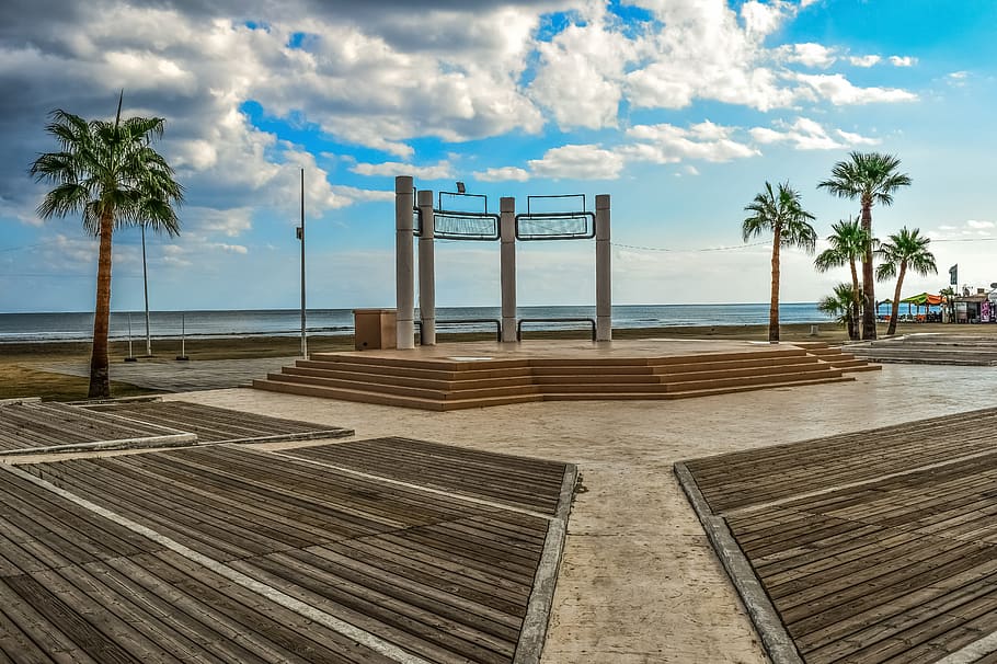 park, seaside, beach, architecture, larnaca, cyprus, sky, cloud - sky HD wallpaper