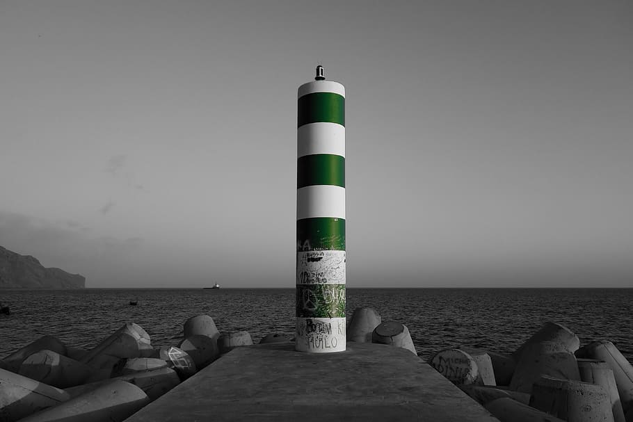 ocean, dock, pier, rocks, harbor, cove, water, sea, pole, boat HD wallpaper