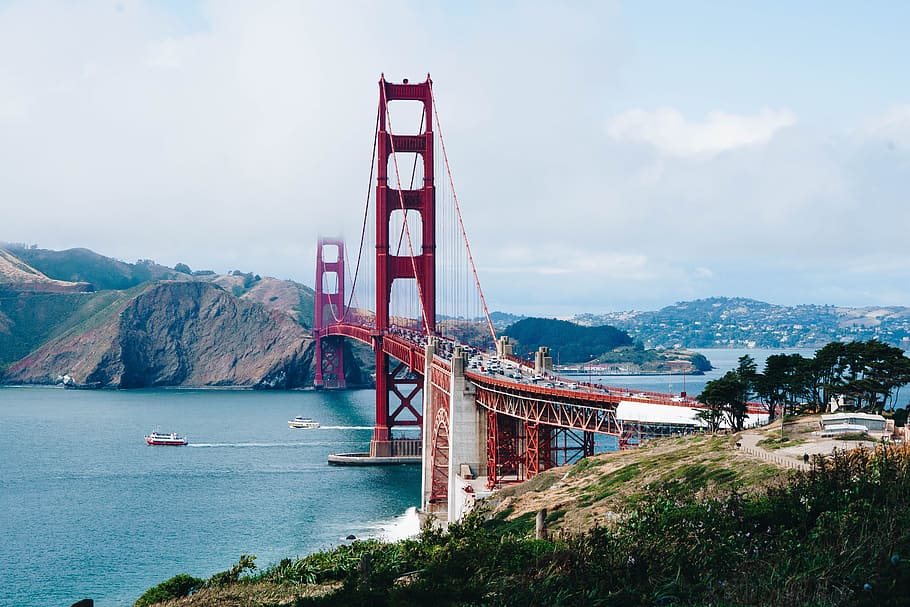 Golden Gate Bridge, California, river, ship, boat, san Francisco County HD wallpaper
