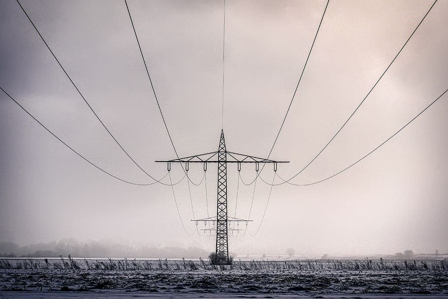 winter, current, power line, energy, sky, landscape, industry HD wallpaper