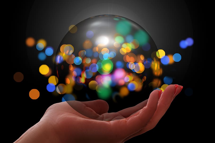 hand, soap bubble, bokeh, ball, decoration, human hand, human body part HD wallpaper