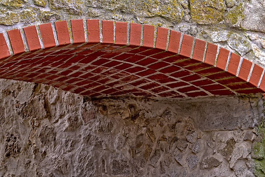 stone, brick, red, stone wall, archway, brick arch, masonry HD wallpaper
