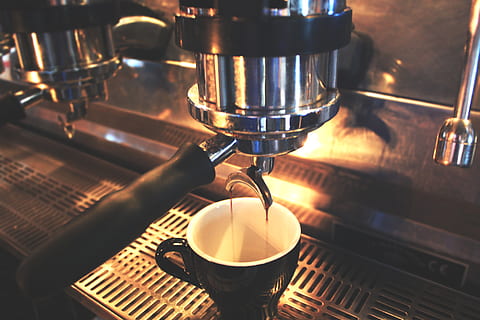 black mug on coffee maker, cup, coffee cup, drink, espresso, beverage HD wallpaper