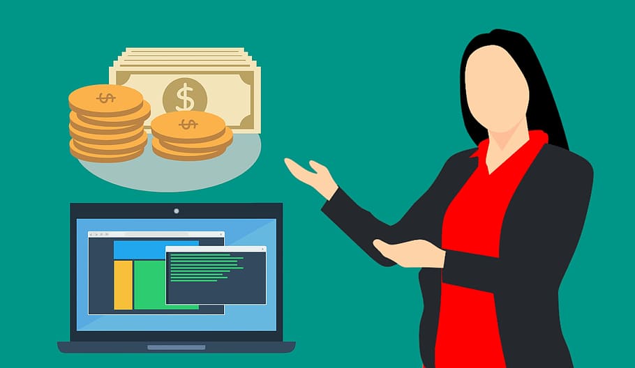 earn, laptop, money, online, woman, presenting, showing, advertisement, HD wallpaper