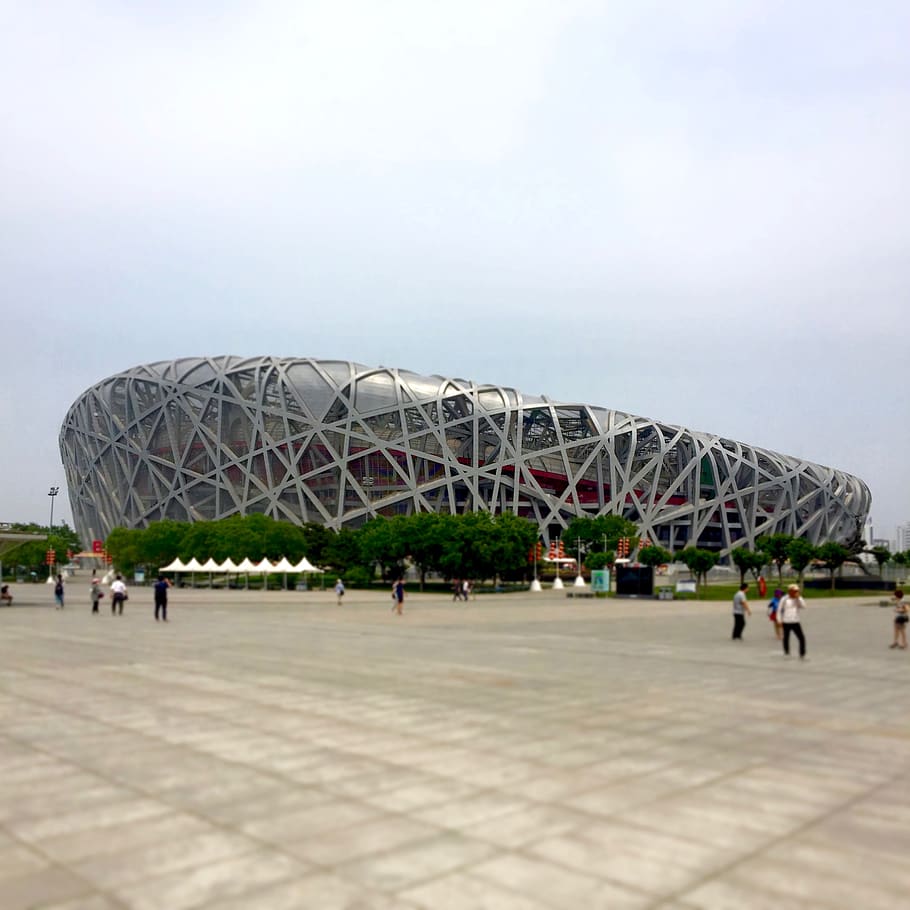 china, beijing, niao chao (bird's nest), group of people, architecture, HD wallpaper