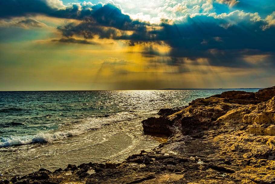 sea, beach, waves, horizon, coast, landscape, afternoon, sky HD wallpaper