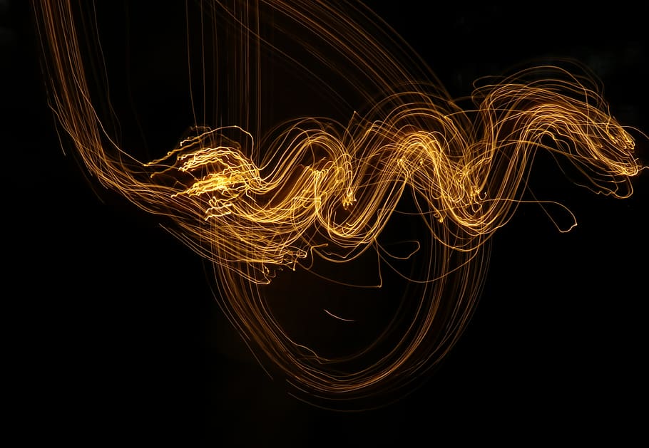 brown lines, motion, black background, abstract, pattern, illuminated HD wallpaper