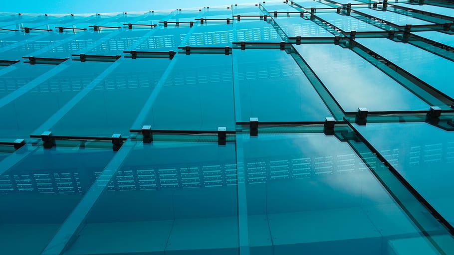 facade, architecture, glass, modern, urban, blue, sport, built structure HD wallpaper