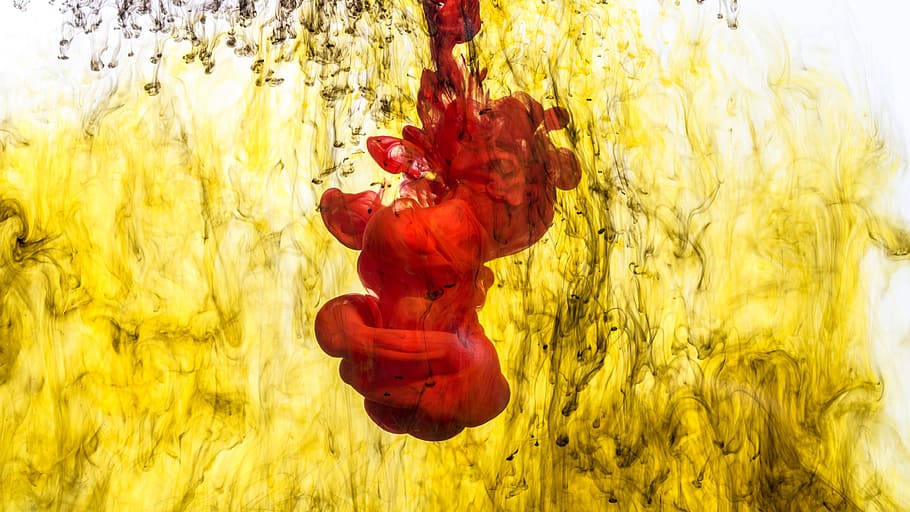 Red Ink Drop In Yellow Liquid Photo, Backgrounds, Textures, Abstract HD wallpaper