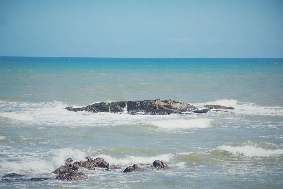 ocean, oceano, summer, verão, beach, praia, rock, pedra, rocha, HD wallpaper