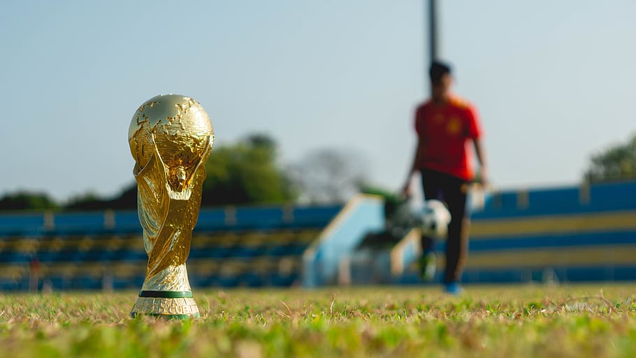selective focus photography of gold-colored trophy on grass field during daytime, HD wallpaper
