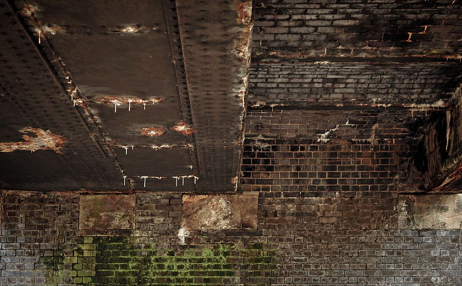 old, bridge, wall, bricks, rusty, moss, mossy, green, brown HD wallpaper