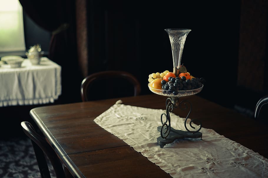 fruit, parlour, table, crystal, fruit tray, center piece, food and drink HD wallpaper