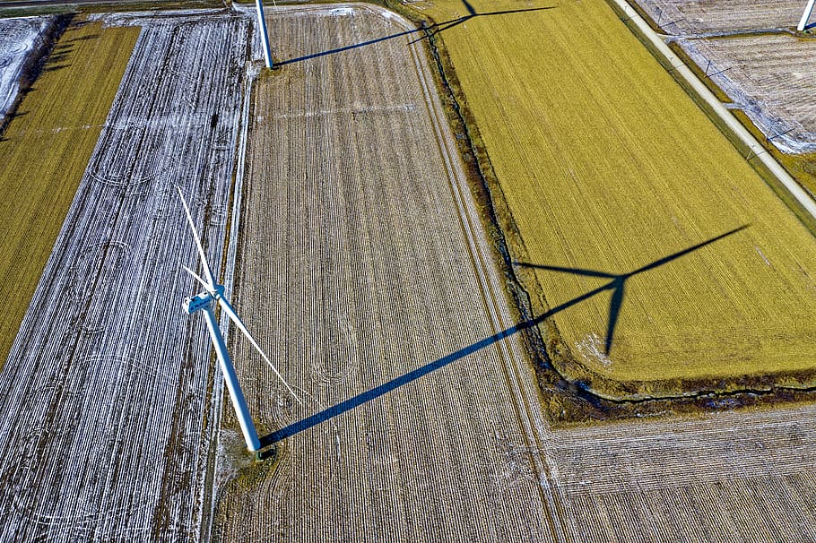 High Angle Photo of Wind Turbine on Field, aerial shot, alternative energy, HD wallpaper