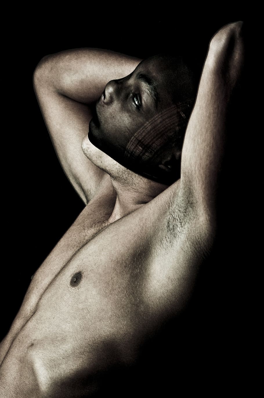 black background, studio shot, one person, shirtless, indoors HD wallpaper