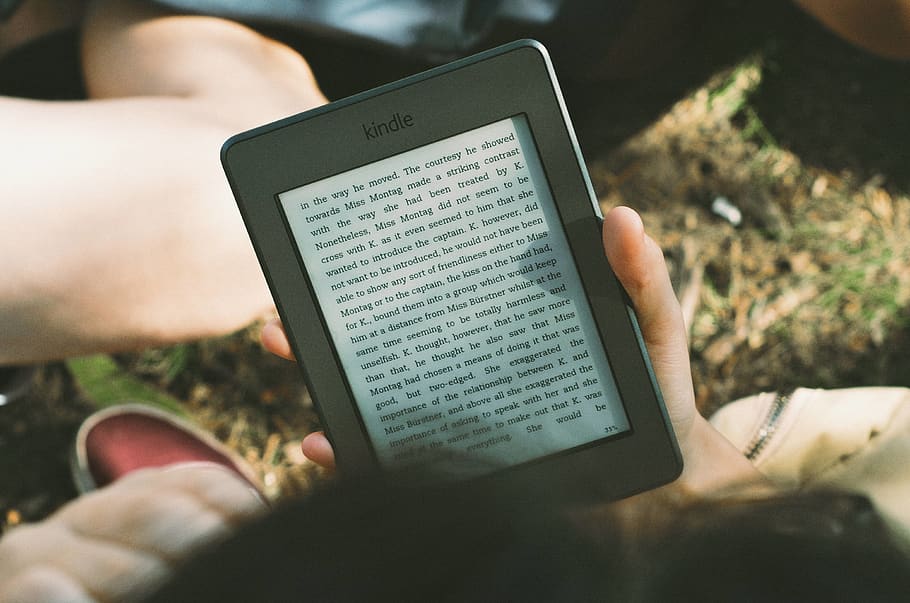 person holding black Amazon Kindle e-book reader, communication, HD wallpaper