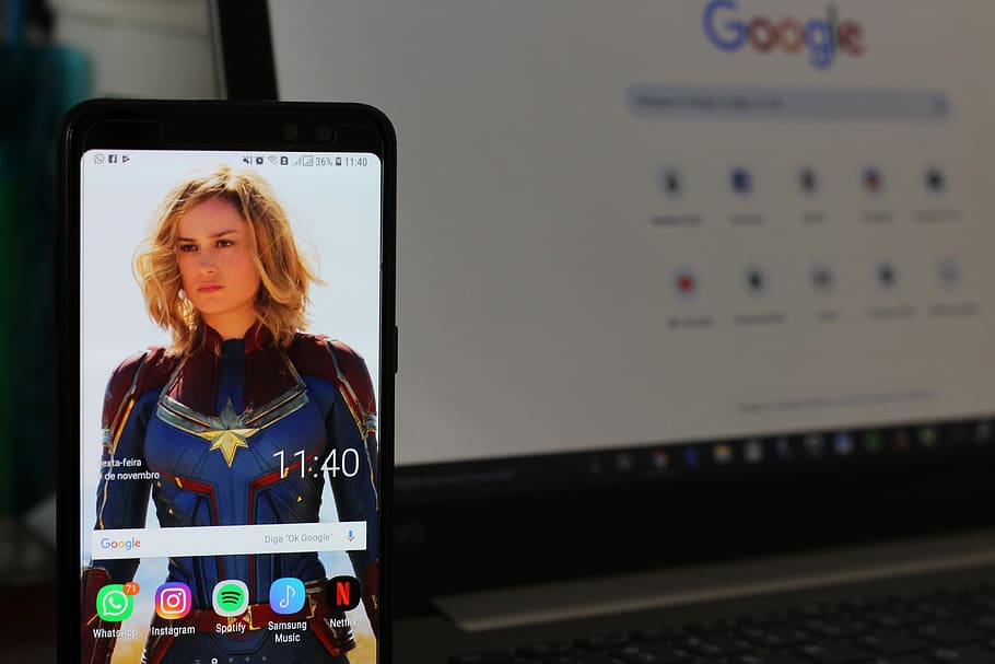 captain marvel, hero, smartphone, samsung, laptop, walpaper HD wallpaper