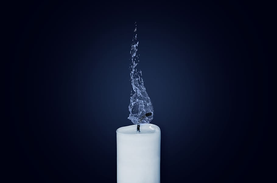 candle, flame, water, deleted, burn, dark, wick, wax candle, HD wallpaper