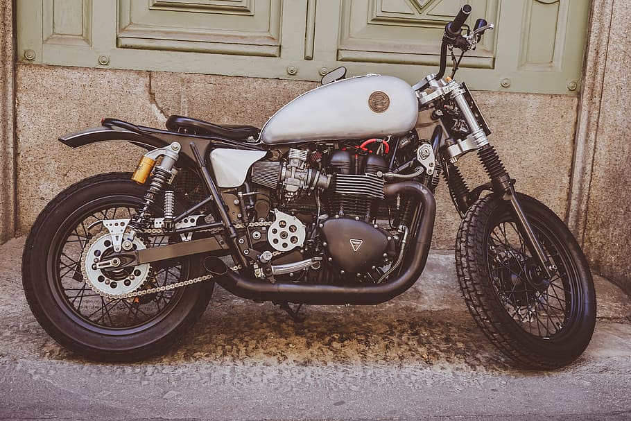 White and Black Bobber Bike, classic, design, engine, machine, HD wallpaper