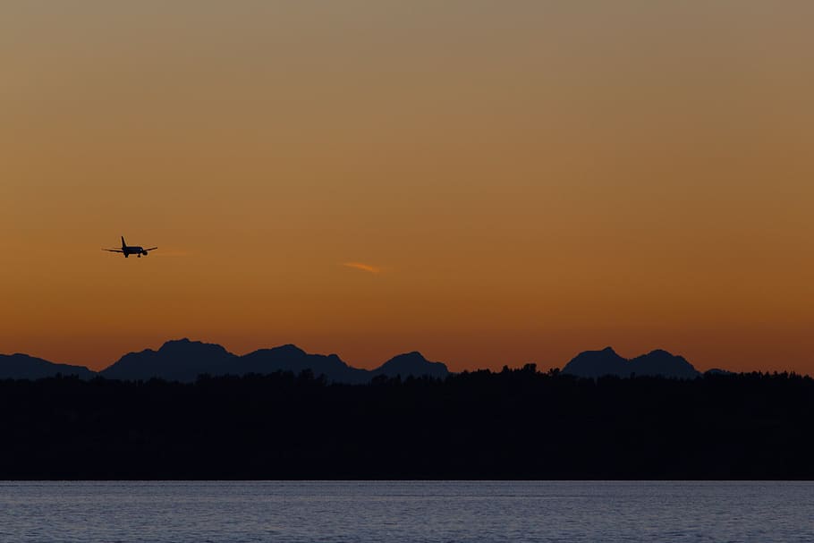 sunset, dusk, sky, silhouette, mountains, landscape, nature HD wallpaper