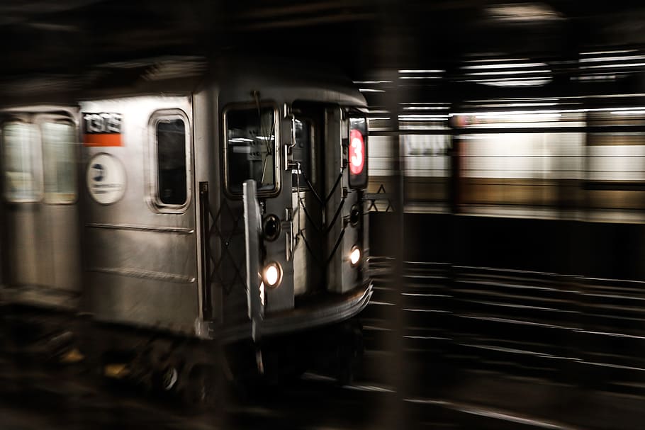 photo of gray moving train, track, platform, motion, movement HD wallpaper
