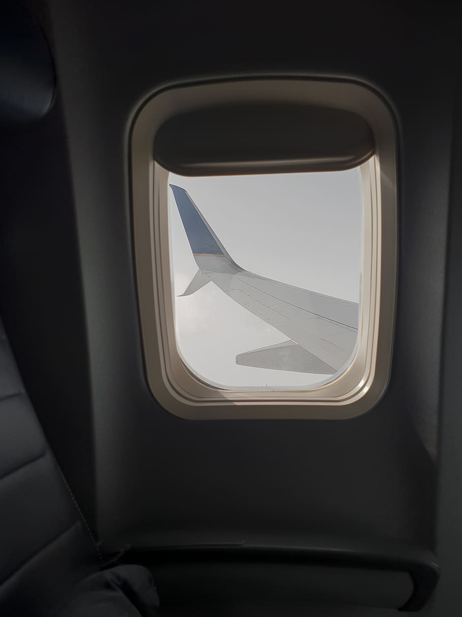 airplane's wing through the window, vacation, holiday, nature HD wallpaper