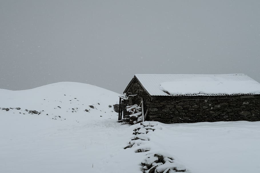 snow, winter, mountain, wallpaper, mountain landscape, mountain hut HD wallpaper