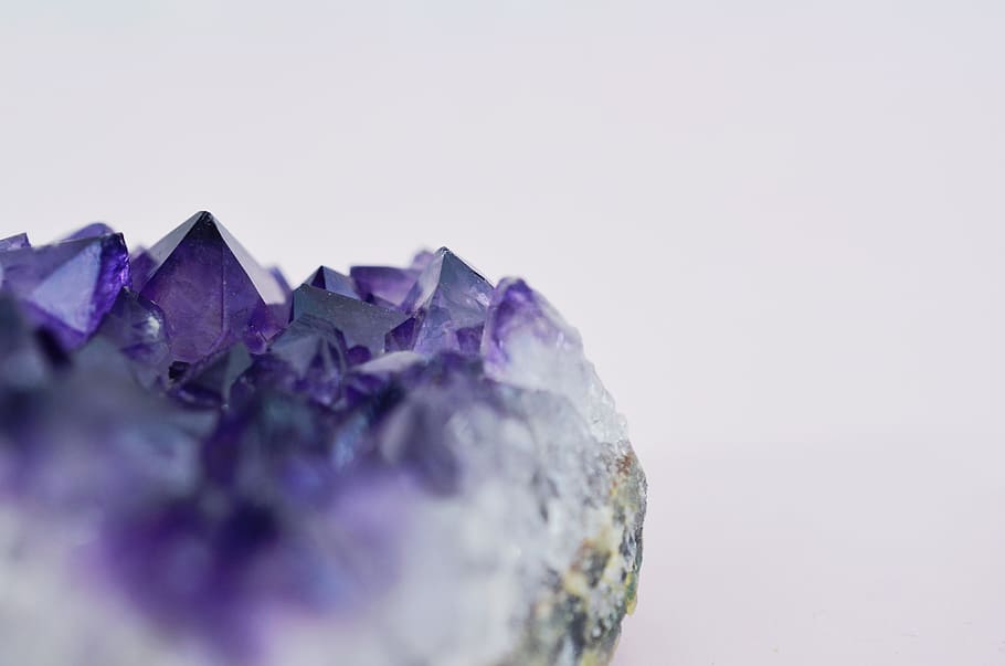 close-up photo of purple geode, stone, crystal, rock, gemstone