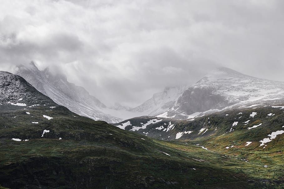 snow covered mountain under white clouds, outdoors, nature, slope HD wallpaper