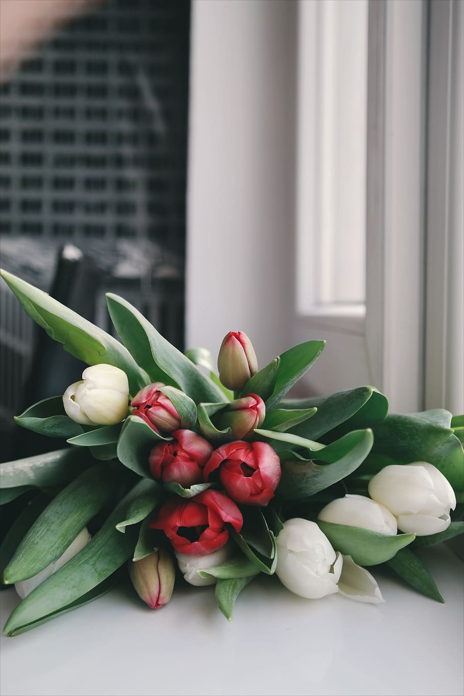 close-up, sunshine, window, flower, flower bouquet, tulip bouquet HD wallpaper