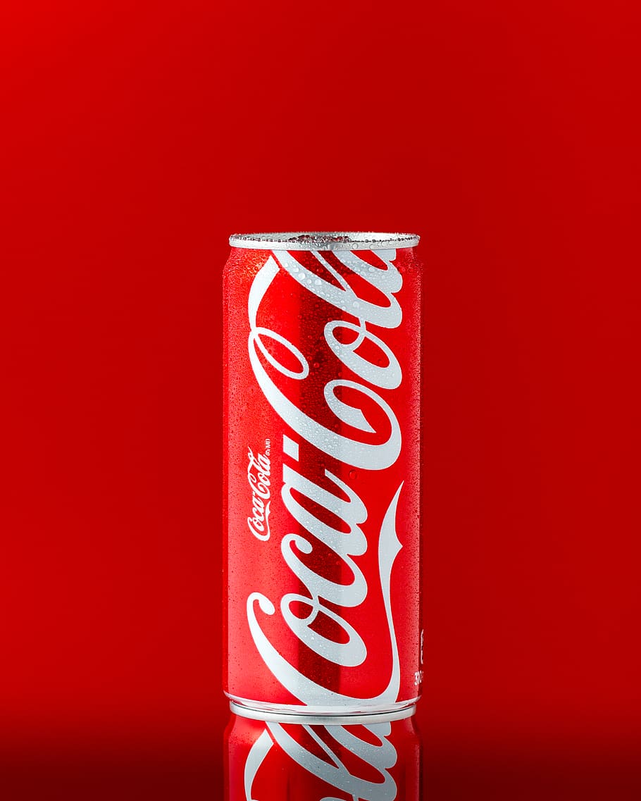 Coca-Cola can, red, text, colored background, studio shot, no people, HD wallpaper