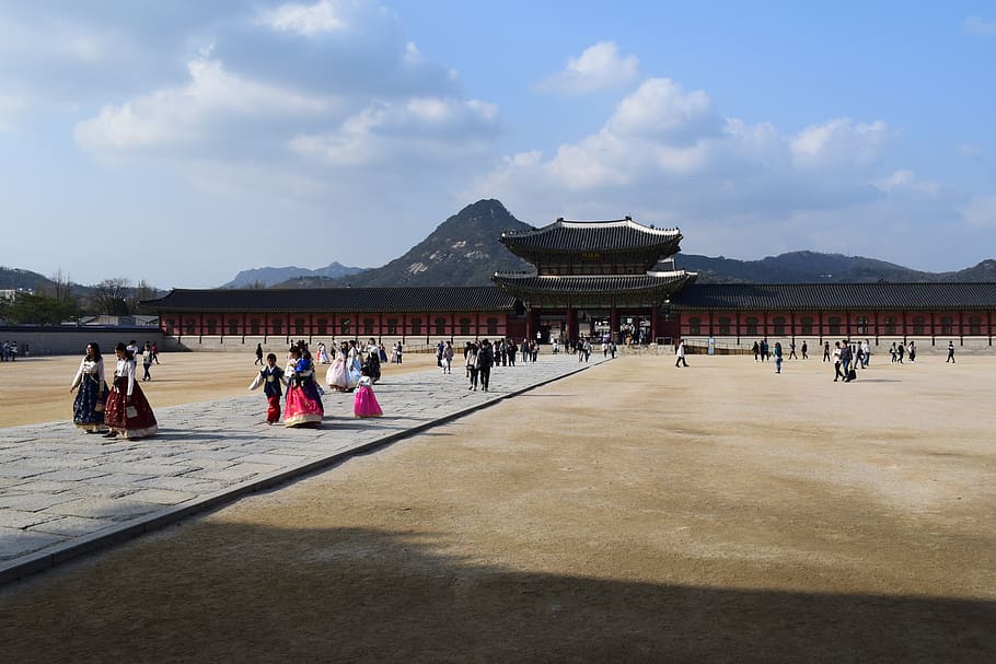 south korea, seoul, hanbok, mountain, palace, history, architecture, HD wallpaper