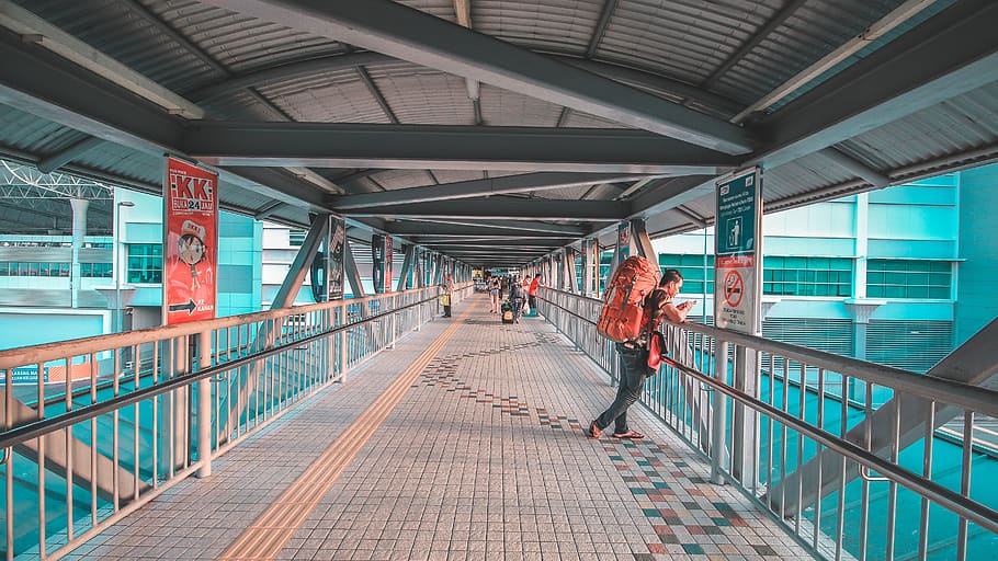 man standing on bridge, architecture, built structure, men, railing HD wallpaper
