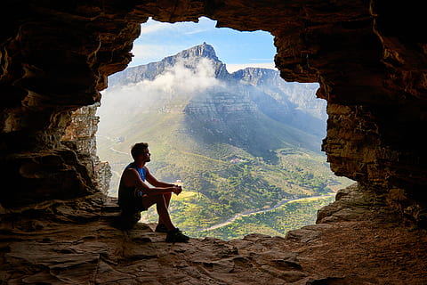 Photo of Man Sitting on a Cave , adventure, climb, daylight, guy HD wallpaper