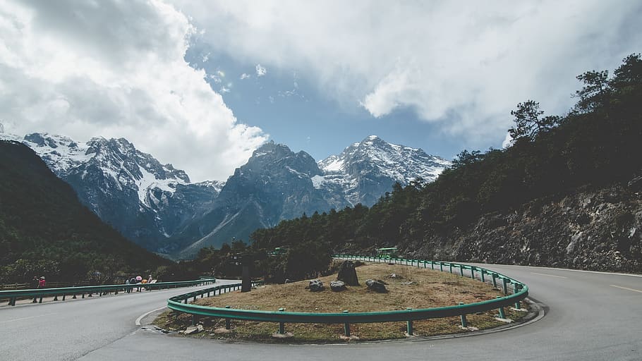 green metal rails, road, way, highway, slope, outdoors, nature HD wallpaper