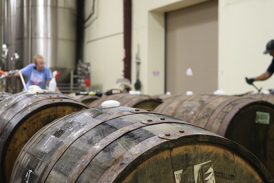 Brown Wooden Barrel Inline Inside Room, beer, blur, building