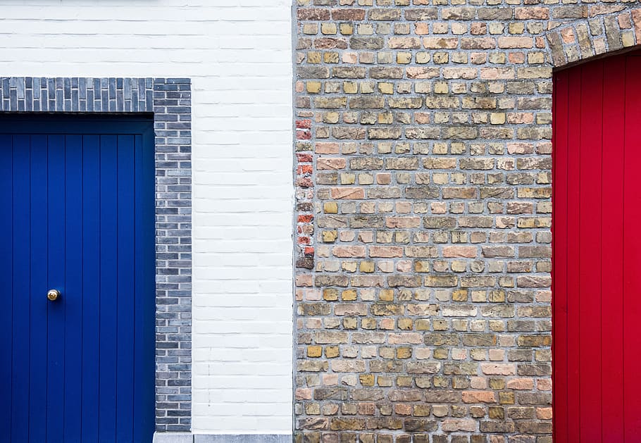 architecture, brick, wall, paint, white, natural, blue, door HD wallpaper