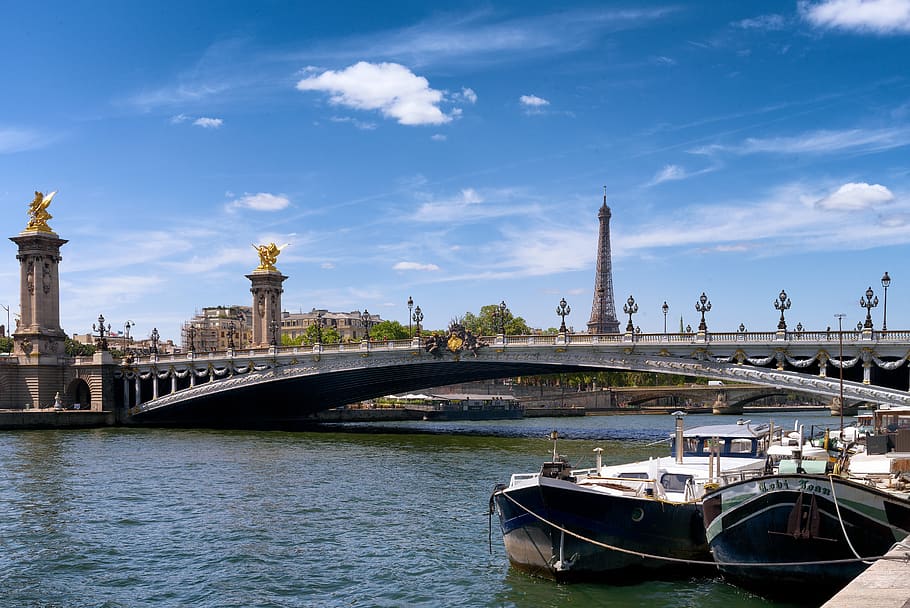 france, paris, eiffel, tower, bridge, alexandre, river, sunny HD wallpaper