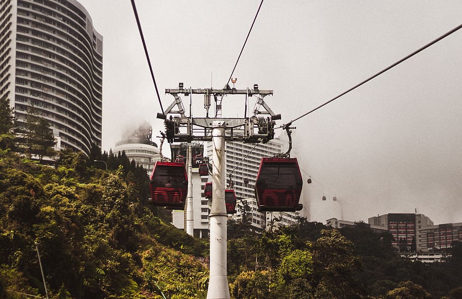 view of cable car at the city, malaysia, vehicle, transportation, HD wallpaper