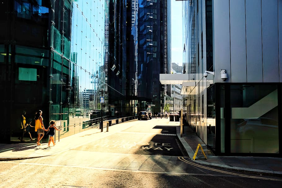 yellow floor caution, street, building, city, urban, alleyway HD wallpaper