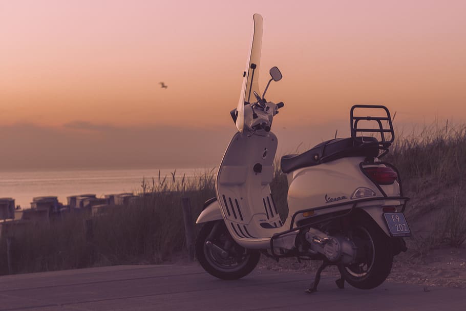 netherlands, katwijk, beach, water, vespa, miami-flair, vacation HD wallpaper