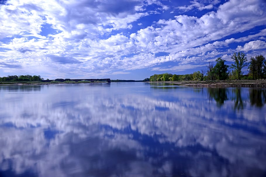 river, river landscape, cross flow, waters, bank, sky, clouds HD wallpaper